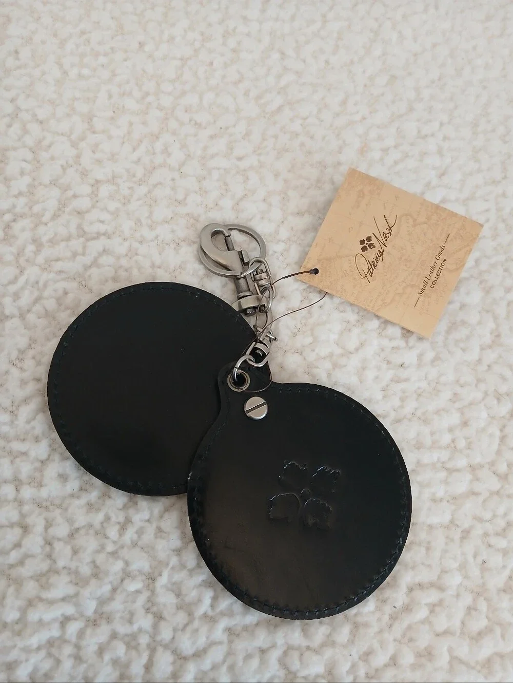 Patricia Nash Black Leather Liscia Mirror Fob Keychain NWT